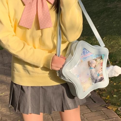 Image of Star Shape Ita Bag Pins Display Crossbody Bag PU Leather Backpack Y2k Aesthetic Cute Handbag (Blue)