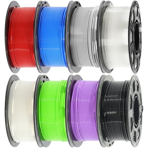 Image of 1.75mm 8 Spools Basic Colors PLA 3D Printer Filament Bundle, White /Black /Clear /Light Grey /Blue /Red /Green /Purple, Each Spool 0.25kg, Total 2kg PLA 3D Printing Material, 250g x 8 Spools