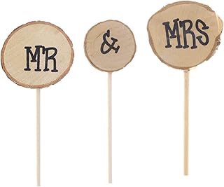 NUOBESTY Sweet 3pcs Birthday Cake Picks Wedding Cupcake Toppers Mrs Engagement Anniversary Rustic Dessert Toppers Bridal Shower Party Dessert Toothpicks Couple Log Lovers Cocktail