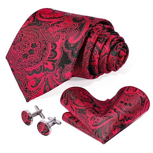 Image of 5PCS Tie and Pocket Square for Men, Silk Necktie and Handkerchief Cufflinks with Gold Ring and Lapel Pin Set