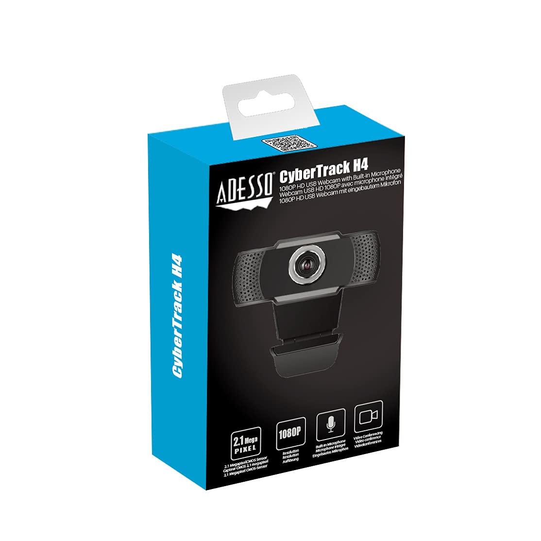 Adesso CyberTrack H4-TAA 1080P HD Cámara web USB con micrófono incorporado compatible con TAA