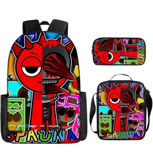 CSZALHLS Sprunki Backpack, Cartoon Backpack 3 pcs, Sprunki School Bag, Sprunki Light Backpack, Sprunki Lunch Bag, Sprunki Pen Pouch, Sprunki merch