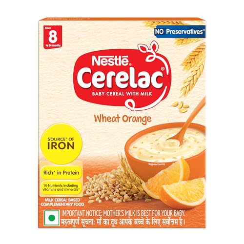 Image of CERELAC Baby Food Cereal | No Preservatives | Wheat Orange for 8 to 24 Months Baby | Source of Iron & Protein for Babies | Instant Cereal | 300g