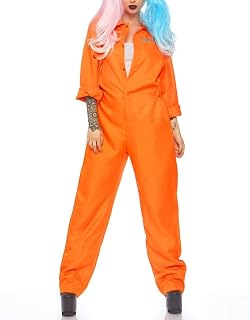 Orange Prisoner Jumpsuit Costume Inmate Halloween Costume Unisex Jail Criminal