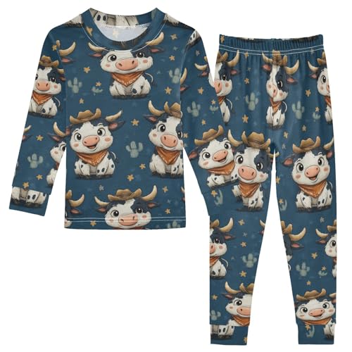 Pajama Sets Long Sleeve Cow Pattern with Stars Soft Comfy Sleepwear 2 Piece PJS 3-8T