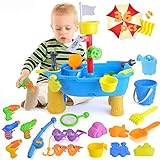 unanscre 36Pcs Sand Water Table for Toddlers with Beach Sand Toys, Magnetic Fishing Game, Cute Water Pistols, Baby Water Activity Play Table for Kids, Gifts for Age3+ Boys&Girls Outdoor Toys