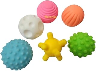 مجموعة ألعاب كرات حسية مكونة من 6 قطع من نوفاريسا | كرة ملونة تصدر صوت صرير | كرة ناعمة للأطفال البيبي بعمر 0-1 سنة للأولاد والبنات وهدية عيد ميلاد لتحسين النمو وزيادة المرح للأطفال