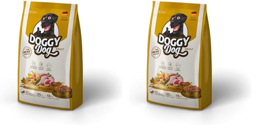 DOGGY Dog Geflügel Adult, 1 kg, Trockenfutter mit hohem Fleischanteil für ausgewachsene Hunde, getreidefreies Hundefutter mit Lachsöl, Made in Germany (Packung mit 2)