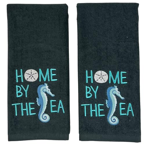 Coastal Guest Hand Bathroom Towels, Grey Home By The Seahorse, 16x25