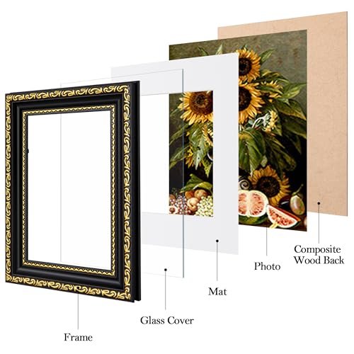Image of eletecpro 8x10 Vintage Picture Frame, Glass Cover, Black Gold, 2-Pack | Display Photo 5x7 with Mat or 8x10 without, Horizontal or Vertical, Tabletop or Wall Decor