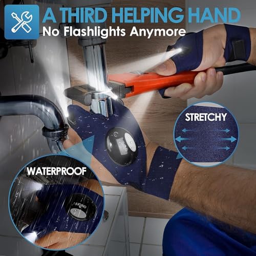 Image of PARIGO LED Flashlight Gloves with Fights Finger Light UP Gloves for Adults | Mens Stocking Stuffers Tool Gifts for Men Husband Him Grandpa Papa Step Dad, Cool Gadgets for Men Fishing Camping Car Repairs