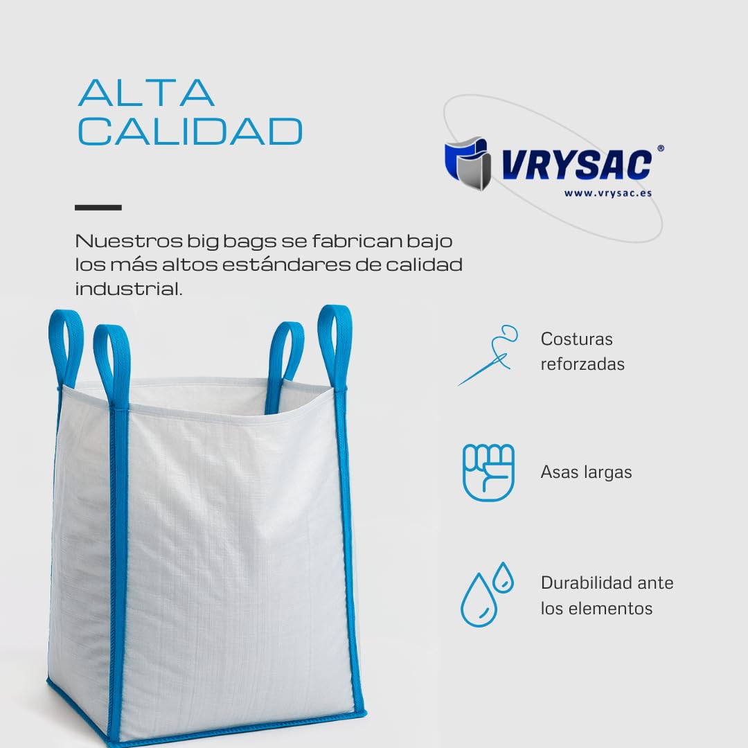 Confezione da 2 Sacco Big Bag 1000 Kg per Escombros, Giardino, Legna, Lavori - 85x85x90 cm - Big Bags Resistenti e Riutilizzabili per Residui da Giardino, Legna, Lavori, Grava, Sabbia, Legna