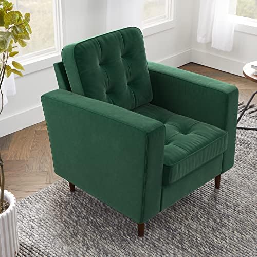 Edenbrook Lynnwood Upholstered Accent Chair - Living Room Chair – Green Velvet Chair - Living Room Furniture - Mid-Century Modern Chair - Small Chair