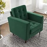 Edenbrook Lynnwood Upholstered Accent Chair - Living Room Furniture - Office - Bedroom - Mid-Century Modern Design - Armchair - Buttonless Tufting - Simple Assembly - Solid Frame - Green Velvet