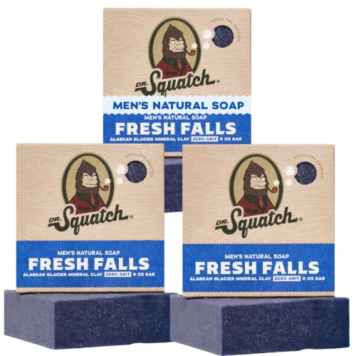Dr. Squatch Natural Men’s Bar Soap - Cold Process Body Soap Bar with Natural Oils - Gifts for Men - Fresh Falls (5 oz, 3-Pack)