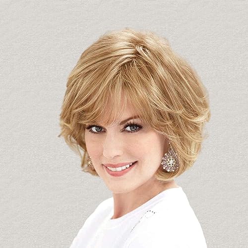 Emmor Blonde Human Hair Wigs for Women Mixed Healthy Synthetic Fiber Layered Wig With Side Part ,Natural Daily Use (Color 30/613)