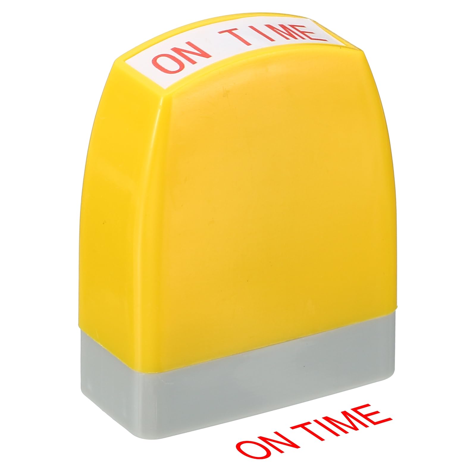 PATIKIL On Time Notice Self Inking Stamp, Red Ink Office Pre Inked Message, Refillable Business Stamp - Yellow