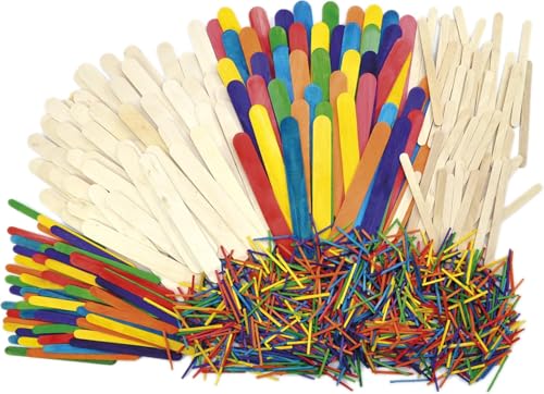 Ameisenkeks Lot de 1200 baguettes de bricolage en bois en 3 tailles - Naturel et multicolore - Bricolage créatif pour enfants, écoles, crèches et projets de bricolage