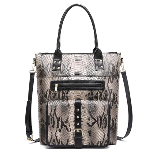 Tote Bags for Women Snake Printed Large Top Handle Handbags Ladies Hobo Purse with Pockets Zipper PU Leather Crossbody Bag