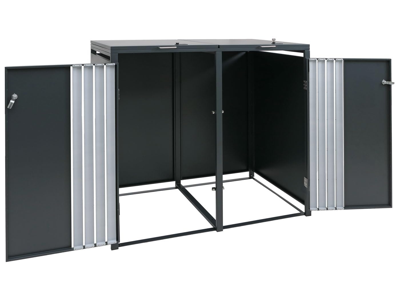 Mendler 2er-Mülltonnenverkleidung HWC-O67- anthrazit Edelstahl | Mülltonnenbox, mit Deckel, Metall, 122x132x84cm, 53kg