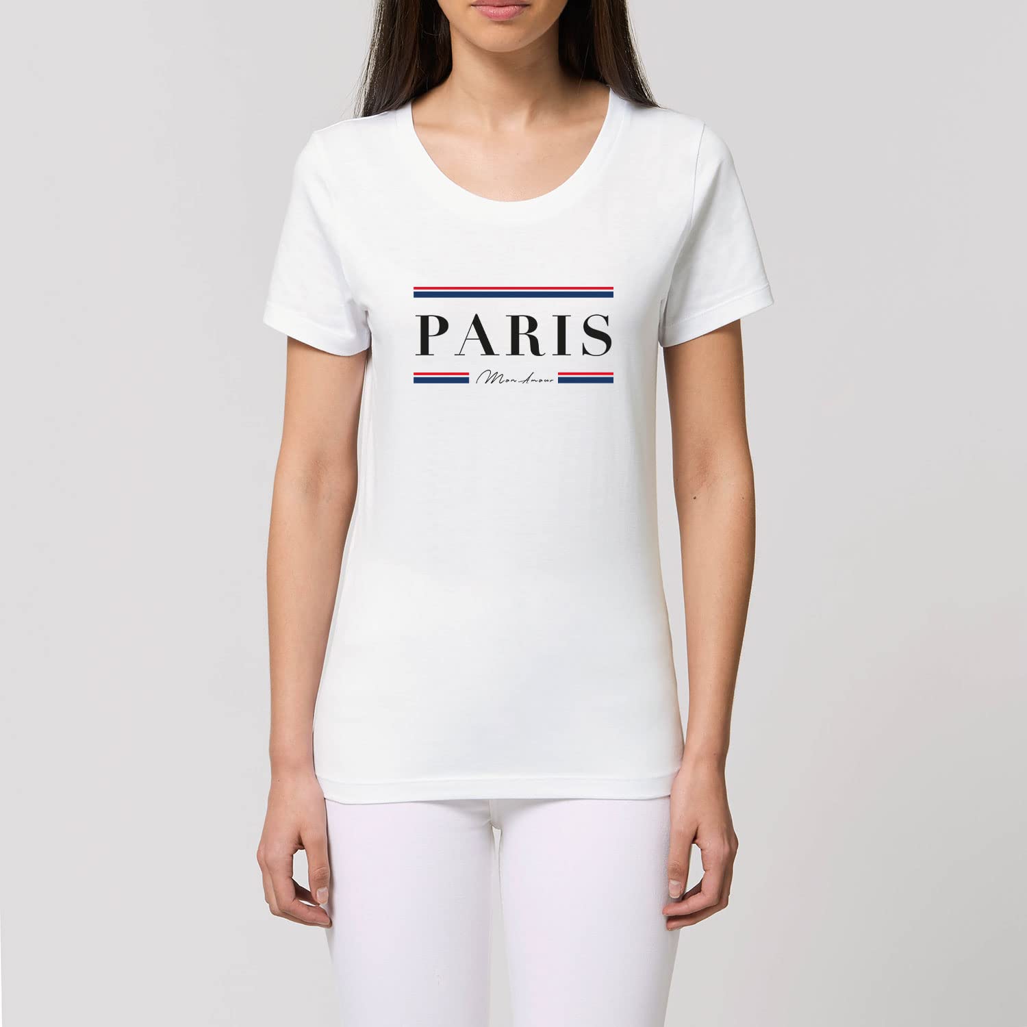Damski T-Shirt Expresser - Paris mon Amour - Sportowy styl Street-Style Basic T-Shirt z bawełny organicznej na wiosnę i lato, biały, M