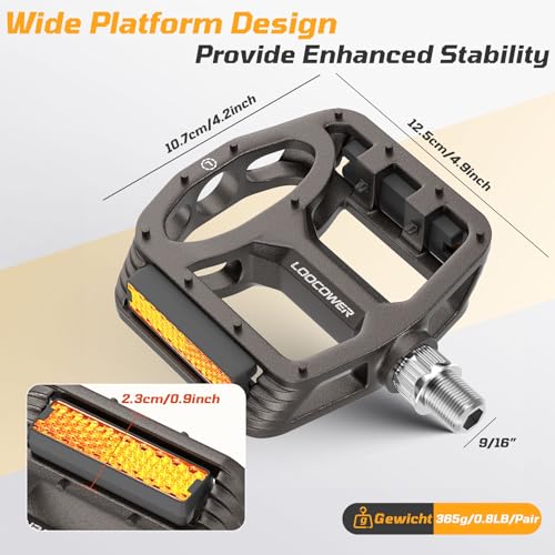 Fahrradpedale mit Reflektierenden Streifen, rutschfeste Mountainbike Fahrrad Pedale Aluminium Plattform 9/16'' Zoll Flachpedale für MTB… – Ansicht 2