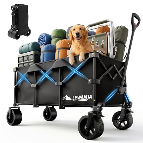 LEWANJA 200L Chariot Pliable, Chariot de Plage, Jardin, Camping, Courses, Roues Larges et Freins, Charge 200 kg