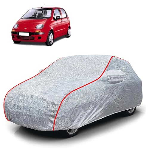 Image of Sulfar 100% Waterproof Car Body Cover Compatible with Mirror for Daewoo Matiz (Triple Stitched, Full Bottom Elastic, Magic Silver with Red Piping)
