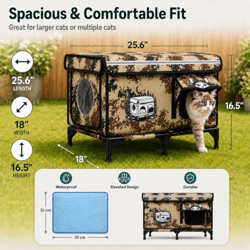 Outdoor Heating Cat House, Waterproof Insulated Heated Cat House, Windproof Rainproof Pet Shelter for Stray Feral Cats, Patio, Balcony, Porch and Indoor Use (Camouflage, Large) by FOWARM - Used condition - Image 7