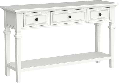 Miniatura 5 de P PURLOVE Mesa consola retro con cajón, mesa de entrada de granja, mesa de sofá de madera maciza para entrada y pasillo