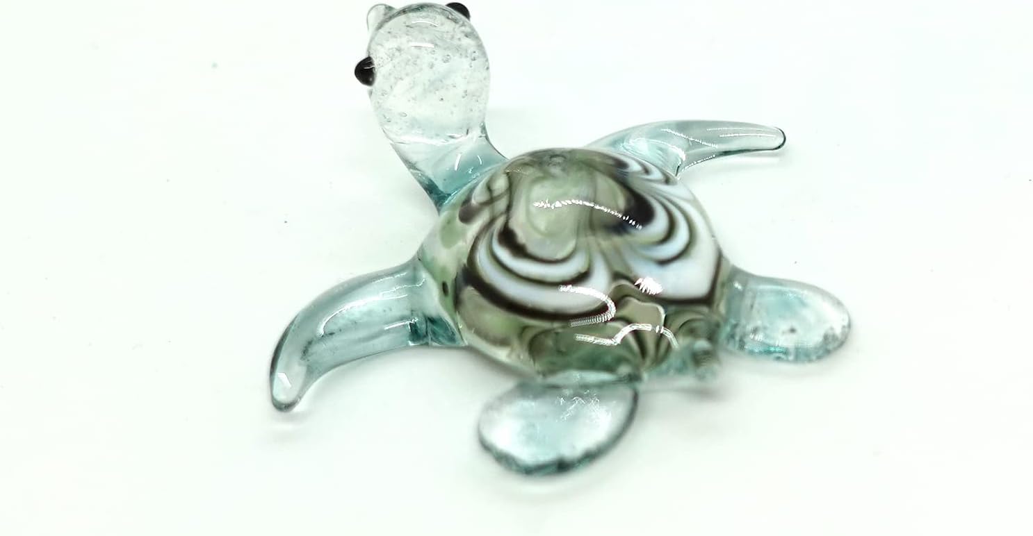 Sea Turtle Tiny Blown Glass Figurines Animals Art Collectible Handmade Gift Home Décor (Green)