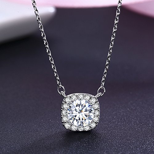 Sbling C-2 Platinum Plated Cubic Zirconia Cushion Shape Halo Pendant Necklace thumb #1