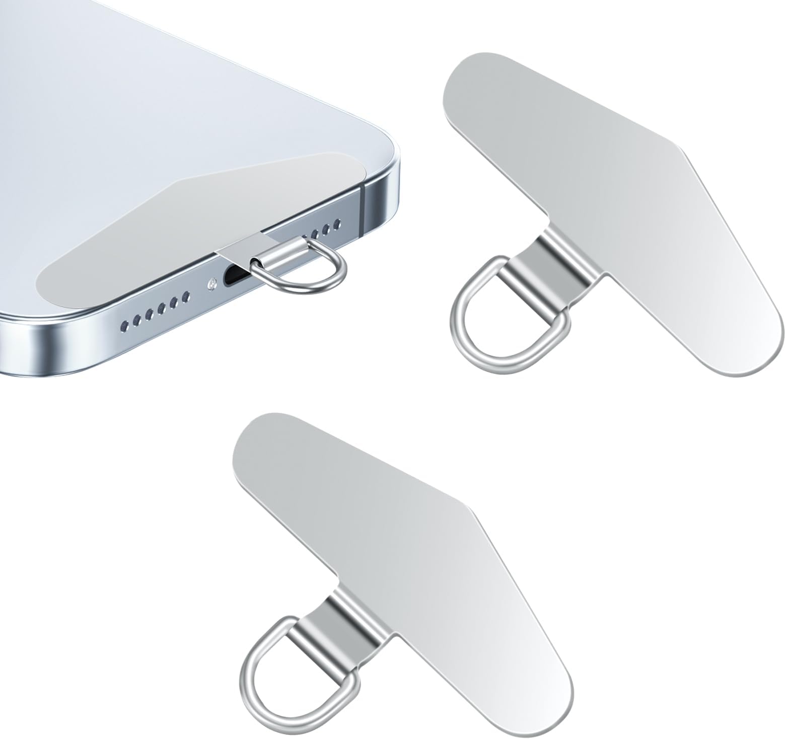 flintronic Phone Tether Tags, 2PCS Cellphone Lanyard Tether Patches, Lanyard Pads, Metal Crossbody Cell Phone Lanyard Patch Silve, Phone Strap Connector Clip Compatible with Most Smartphones