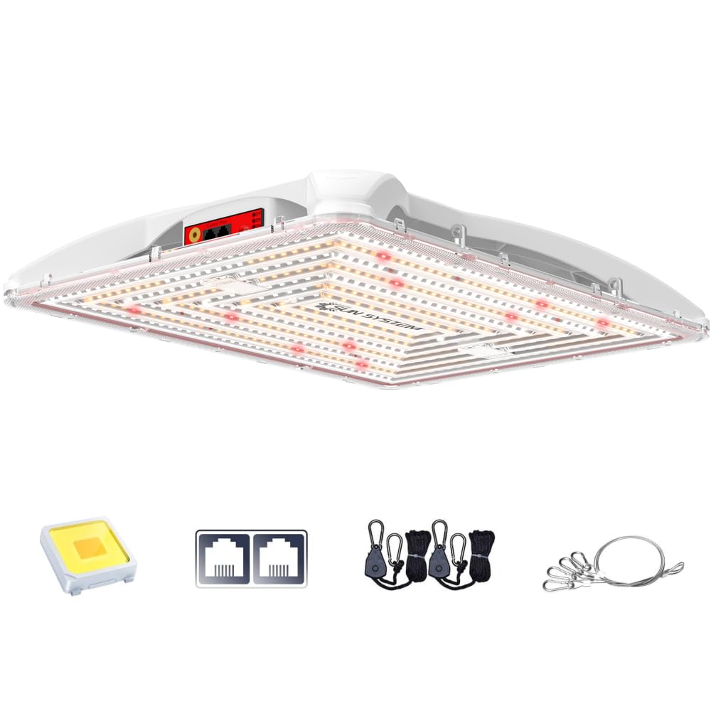 Sun System HelioGrow DR100 - Lampada LED per piante d'appartamento, 100 W, diodi a spettro completo regolabili, alta efficienza, catena di margherite fino a 512 pezzi