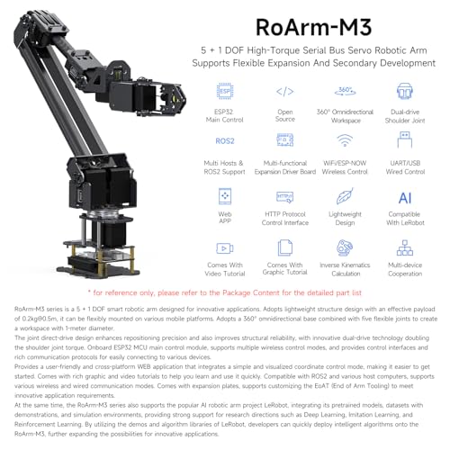 Waveshare Robotic Arm Kit, Desktop Robot Kit, 5 + 1 DOF, Based On ESP32, Wireless Control, 2-DOF Wrist Joint, Compatible with LeRobot, Adopts 5X All Metal ST3235 Bus Servos - Image 4