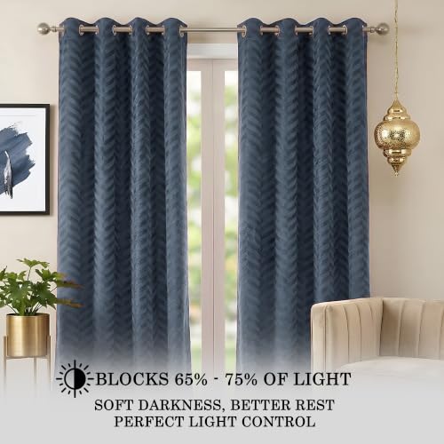 Image of 100% Thermal Door Curtains 7 Feet 2 Piece, Bluish Grey | Embossed Panels Light Block Thermal Insulated & Noise Reducing Room Darkening Curtains (Bluish Grey, 84 Inch)
