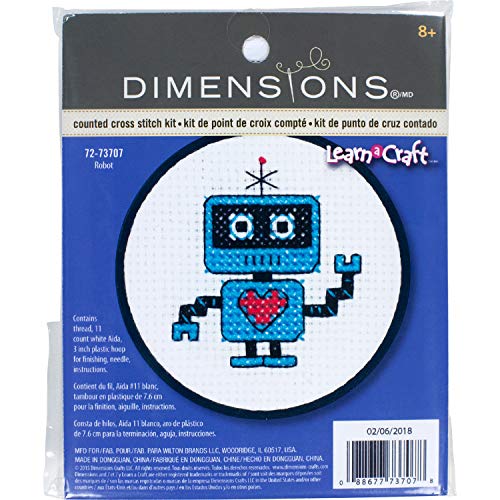 Image of Dimensions Learn-A-Craft Robot Mini Counted Cross Stitch Kit for Beginners, 3''