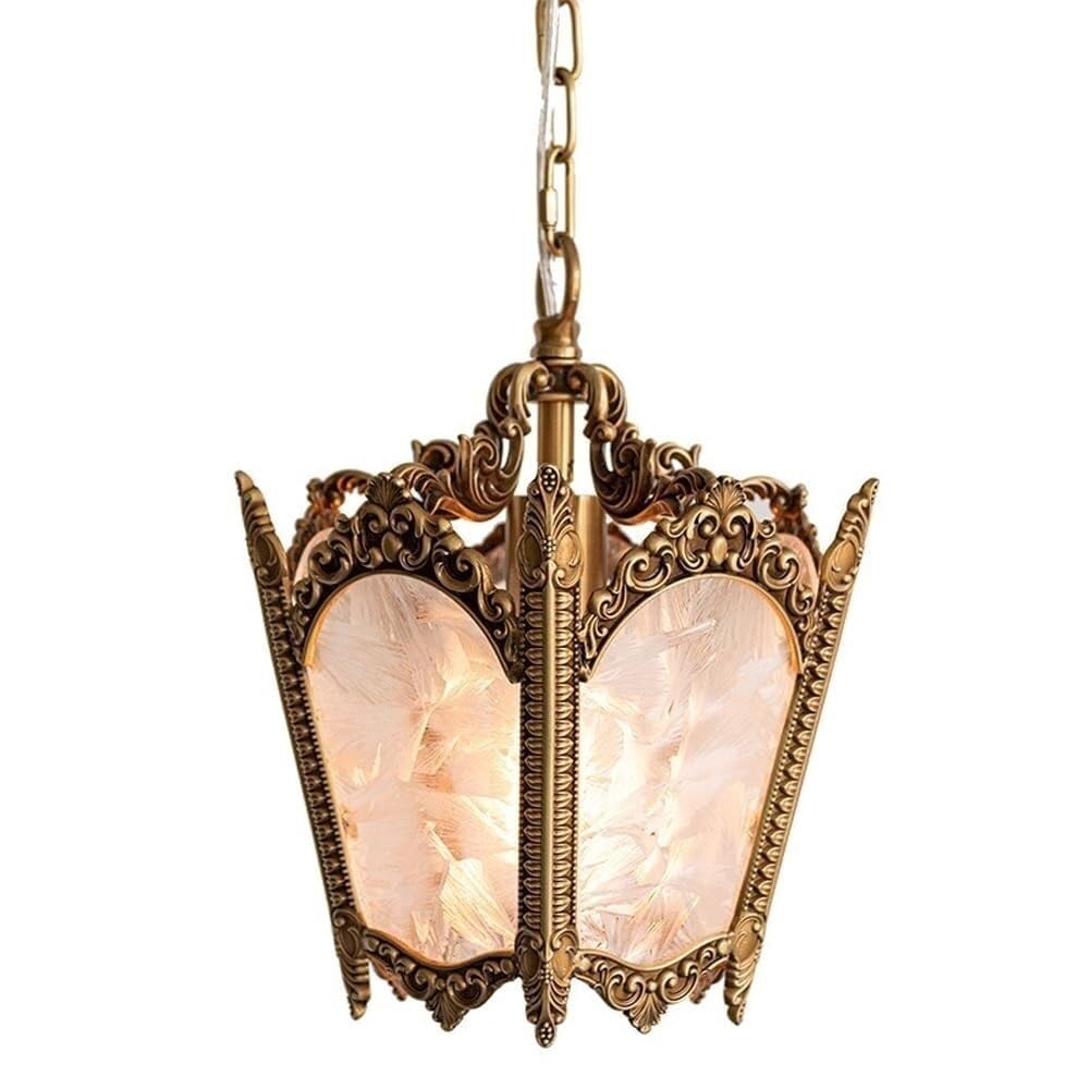SXECAEPS Modern creative chandelier Modern Pendant Lights Full Copper Featuring Ice Glass Shade Vintage Brass Lamp for Corridors Staircases and Reading Rooms