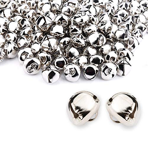 Augshy 120 Pcs Christmas Jingle Bells, 25mm Silver Craft Jingle Sleigh Bells for Christmas Festival Home Decoration