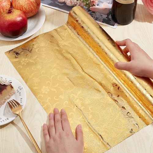 Image of SIA VENDORS Kitchen Waterproof Oil Proof Aluminum Foil Sticker, Silver Chequer Peel and Stick Wallpaper Removable and Self Adhesive Paper for Kitchen Countertops Cabinet (Gold Jasmine, 24 x 48 Inch)