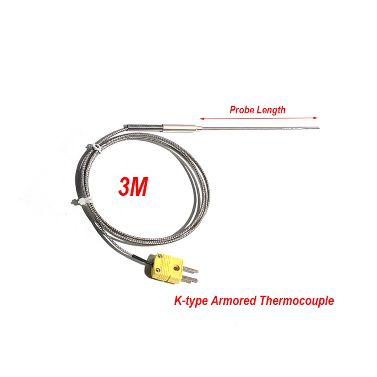 Termopar blindado tipo K - 3meter, sonda SUS304, enchufe integrado, antiinterferencias (1 unidad)