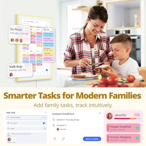 Image of Dragon Touch 15.6 Inch Digital Calendar Wall - 1920 x 1080 FHD Electronic Wall Calendar Family Planner with 32GB Memory and Wall Mount, Touchscreen Intelligent Desk Calendar, Yellow
