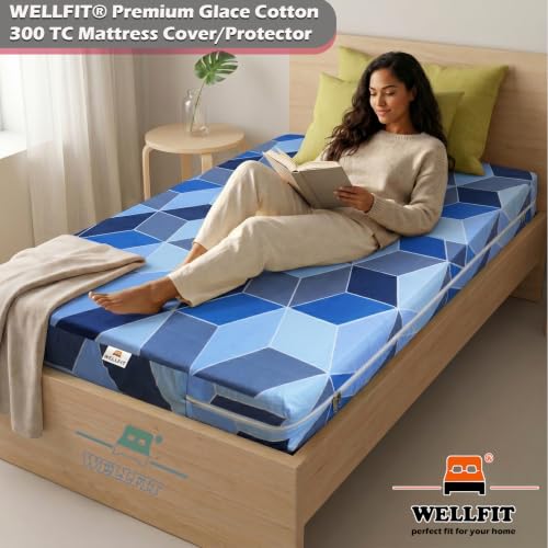 Image of WELLFIT Premium Glace Cotton 300 TC Mattress Cover /Protector for Single Size Bed with Zip /Chain /3x6 ft / 36x72x6 inch