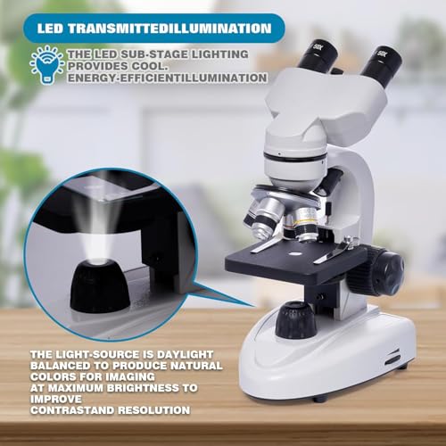 Image of LED Binocular Compound Microscope 200X-5000X Magnification Professional Binoculars Composite Microscope with Wide Field Eyepieces