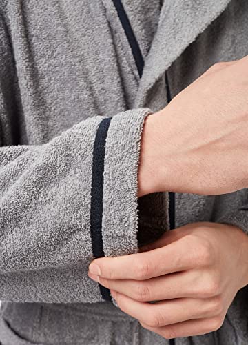 Arus Men's Hooded Classic Bathrobe Turkish Cotton Robe with Full Length Options, Gray w Navy Blue XX-Large