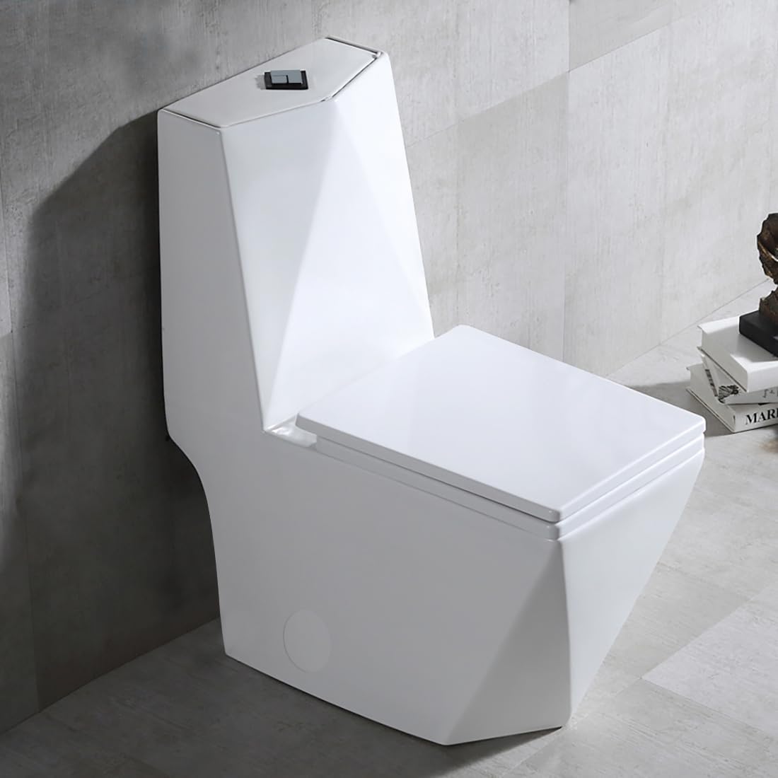 One-Piece Square Bathroom Toilet, ADA Certified 17" Comfortable Chair Height Seat, White Finish, Water-Saving Dual Flush 0.8/1.28 GPF, 12" Rough-In, Modern Design