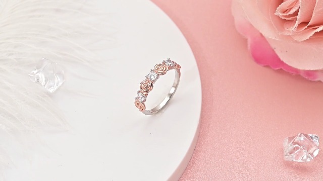 YL Rose Infinity Ring - 925 Sterling Silver Cubic Zirconia Flower Jewelry For Women, Size 7