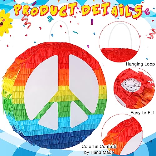 Wettarn 12 Inch Groovy Retro Piñata 60's 70's Hippie Party Rainbow Peace Sign Two Groovy Piñata with Blindfold, Bat, Confetti for Hippie Boho Groovy Flower Birthday Baby Shower Wedding