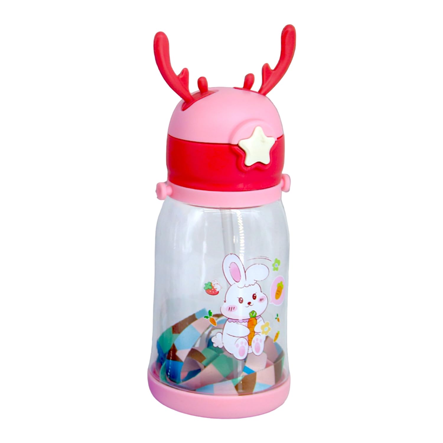 Cartoon Water Bottle for Children | Cute Shape With Straw | Splash Proof Drinking Bottle for Kids Sports (Pink)-image-34