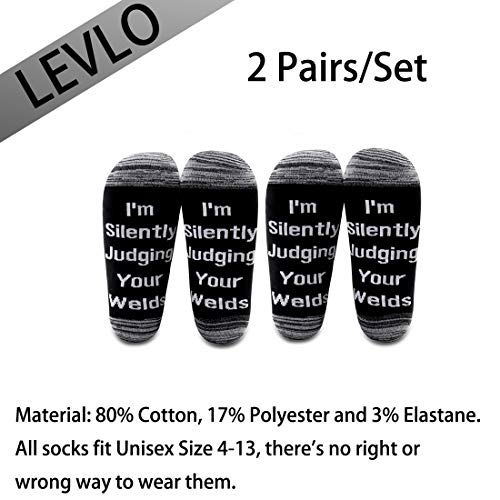LEVLO Funny Welder Gift I'm Silently Judging Your Welds Cotton Socks For Welder Father Gifts2